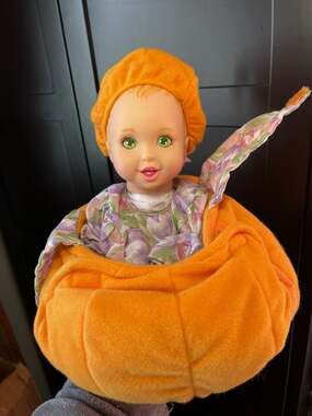 Vintage Kinder-Garden Collection Patricia Pumpkin Baby Doll in Pumpkin Carrier